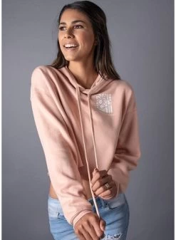 State Forty Eight Womens Cropped Fleece Hoodie Classic Pocket Peach & White -Baseball Joy Boutique state forty eight state forty eight womens cropped 1
