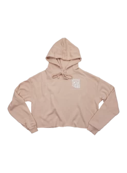 State Forty Eight Womens Cropped Fleece Hoodie Classic Pocket Peach & White